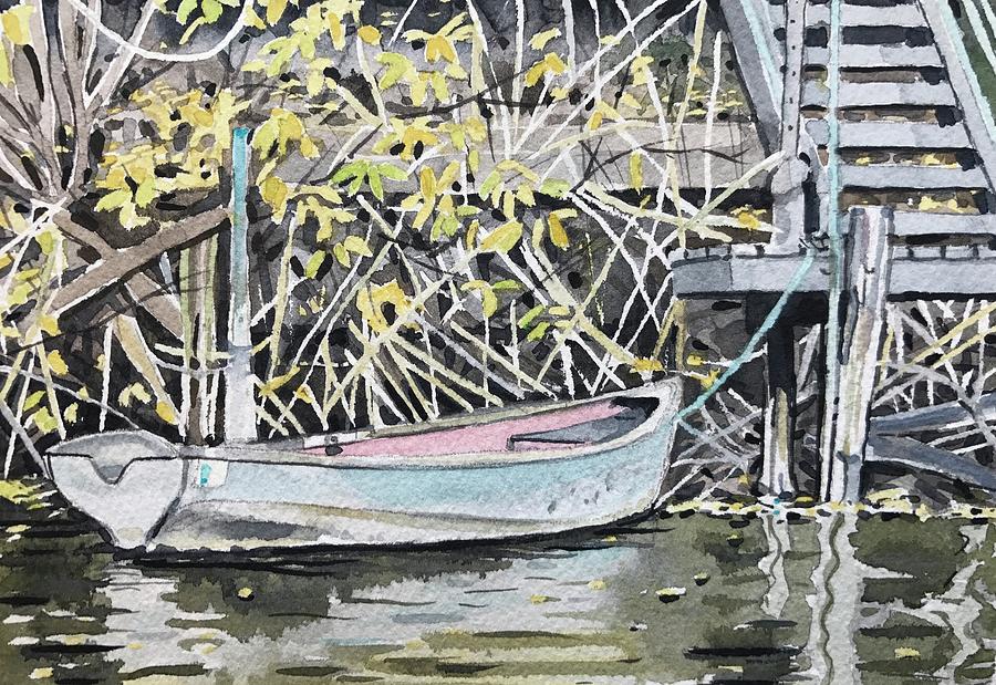 Watercolor Painting - The Grey Skiff in Fall by Luisa Millicent