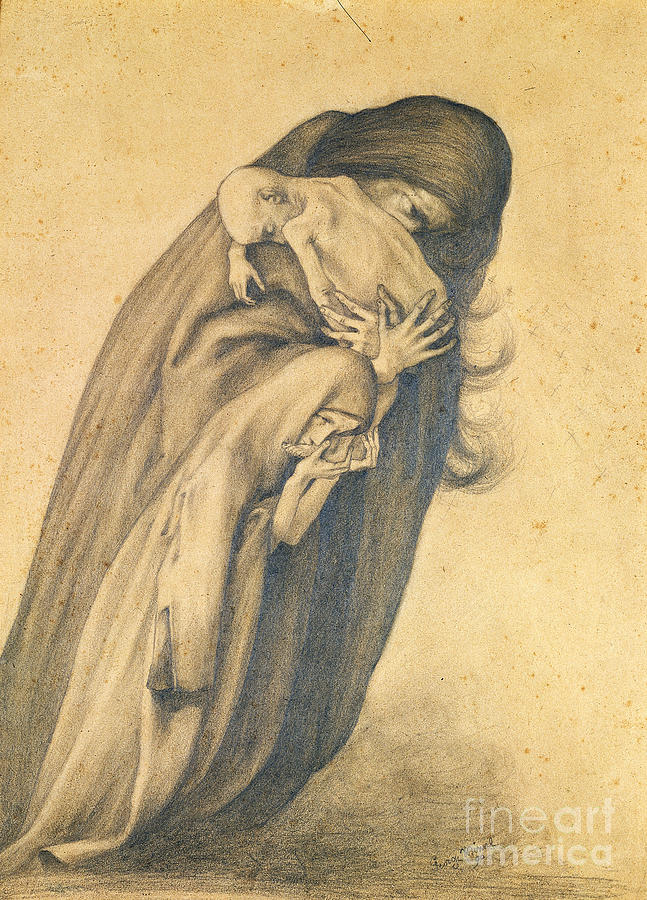 The Grieving Mother, 1890. Found Drawing by Heritage Images