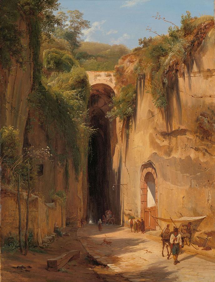 The Grotto of Posillipo at Naples. La Grotta di Posillipo near Naples. Painting by Anton Sminck van Pitloo -1791-1837-