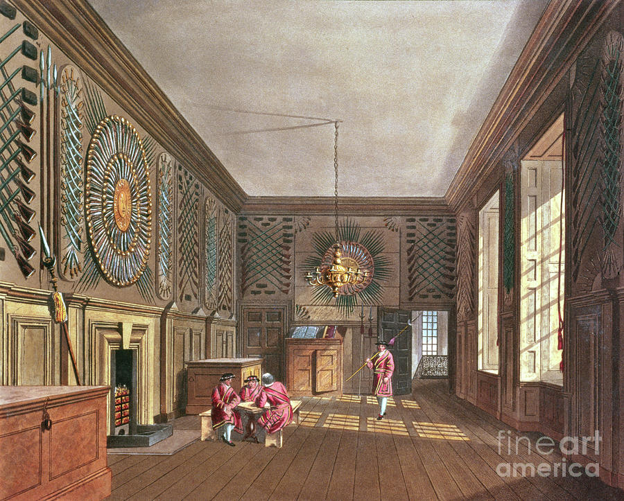 The Guard Chamber, St James Palace From Pynes Royal Residences, 1818 Painting by William Henry Pyne