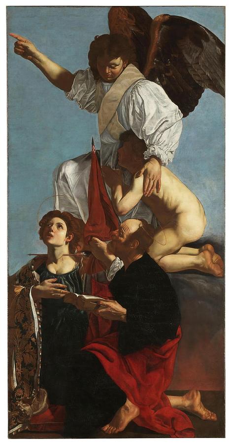 The Guardian Angel, Saint Ursula and Saint Thomas. C... Painting by Cecco del Caravaggio -fl 1610-1620-