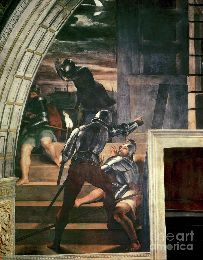 The Guards Outside The Prison, From the Liberation Of St Peter In The Stanza Deliodoro, 1512-14 Painting by Raphael