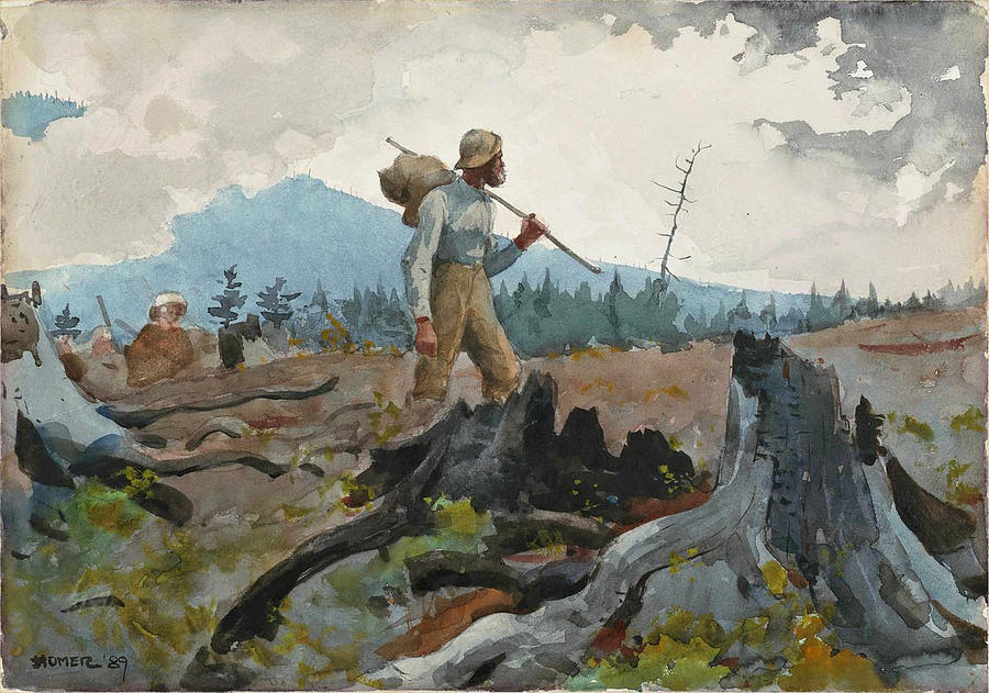 The Guide and Woodsman Drawing by Winslow Homer
