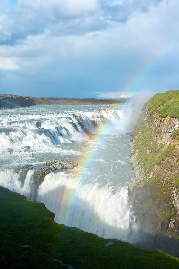 The Gullfoss Waterfall, With Rainbow In The Sunshine, Iceland, Europe Photograph by Sonia Aumiller