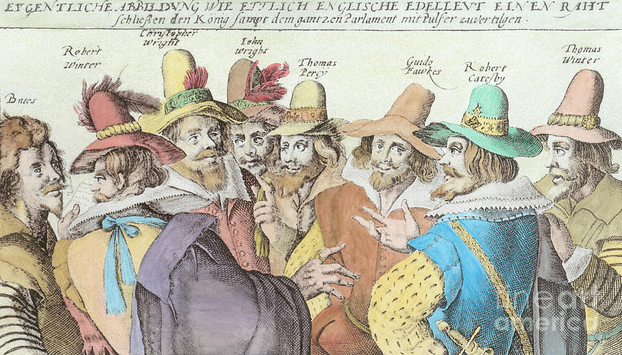 Hat Drawing - The Gunpowder Plot Conspirators, 1606, Engraving, Detail by German School