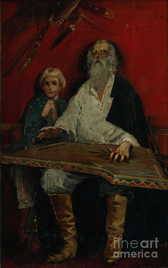 The Gusli Player. Artist Ryabushkin Drawing by Heritage Images The Gusli Player. Artist Ryabushkin Drawing by Heritage Images