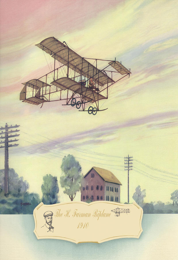 Airplane Painting - The H. Farman Plane, 1910 by Charles H. Hubbell