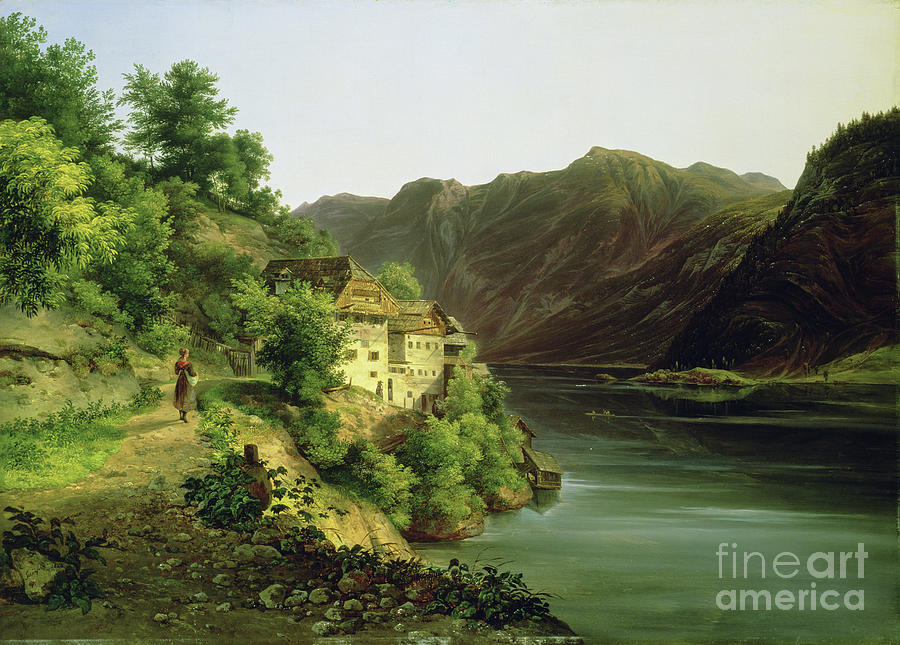The Hallstatter Lake, 1824 Painting by Franz Ii Steinfeld