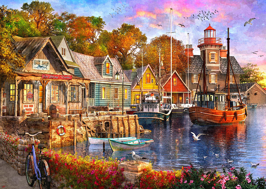 The Harbour Evening Painting by MGL Meiklejohn Graphics Licensing