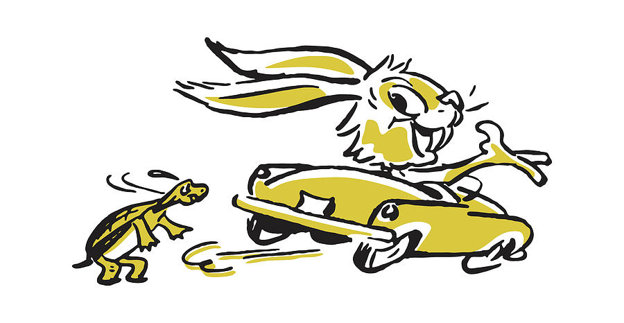 Nature Drawing - The Hare Passes the Turtle in a Convertible by CSA Images
