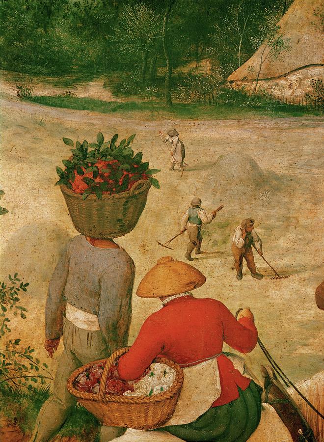 The Hay Harvest. Detail of 40-02-03 / 57 Oil on oakwood -1565- Total size 117 x 161 cm Inv. O 9299. Painting by Pieter Brueghel the Elder -1525-1569-