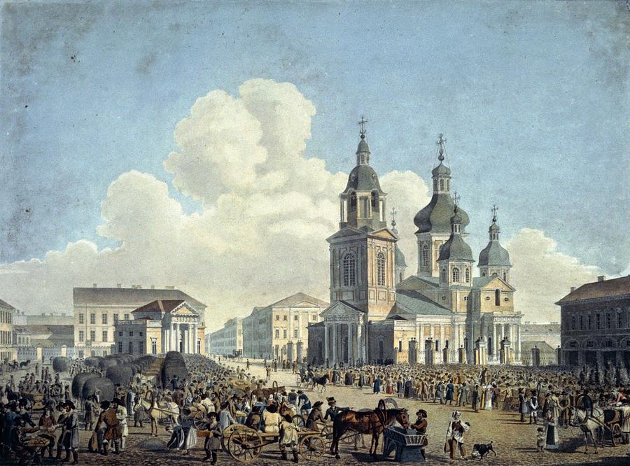 The Haymarket St. Petersburg Russia 1822 Lithograph by KJP Beggrov 1709-1875. Painting by Album