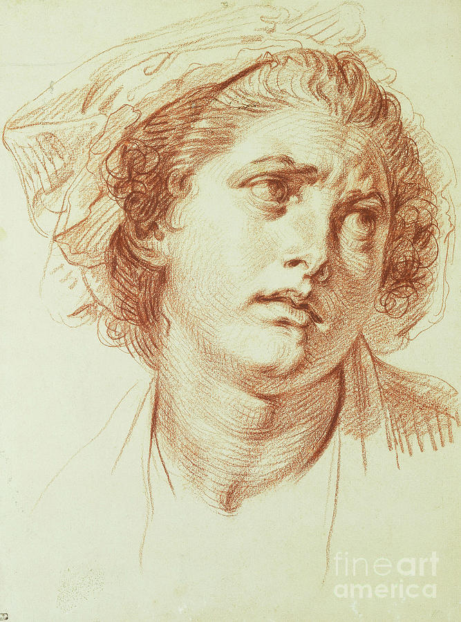The Head Of A Woman Looking Up To The Right Drawing by Jean Baptiste Greuze