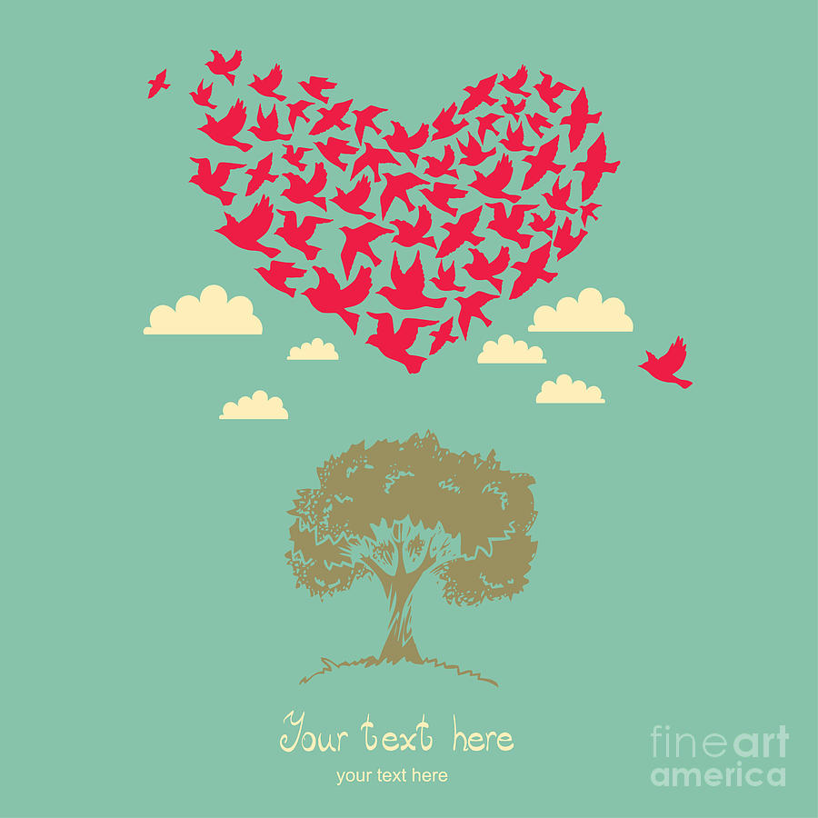 Romance Digital Art - The Heart Of The Birds Love Colorful by Mrs. Opossum Romance Digital Art - The Heart Of The Birds Love Colorful by Mrs. Opossum
