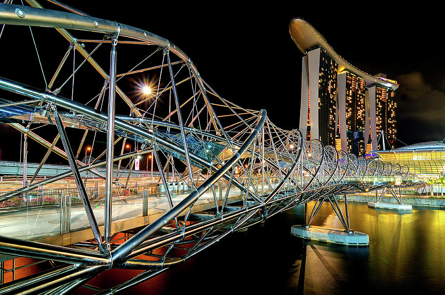 The Helix Bridge And Marina Bay Sand Photograph by Nazarudin Wijee