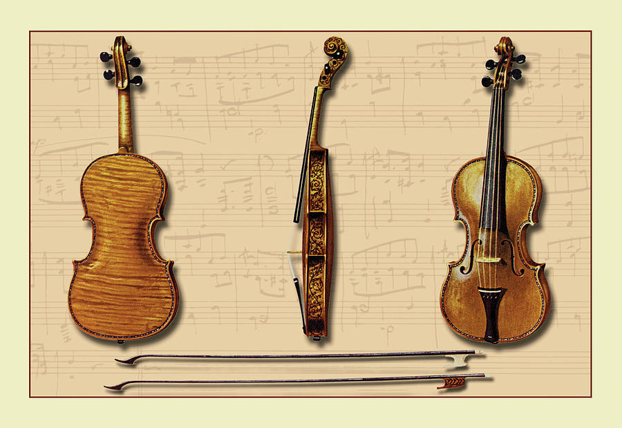 The Hellier Stradivarius and Two Old Bows Painting by William Gibb