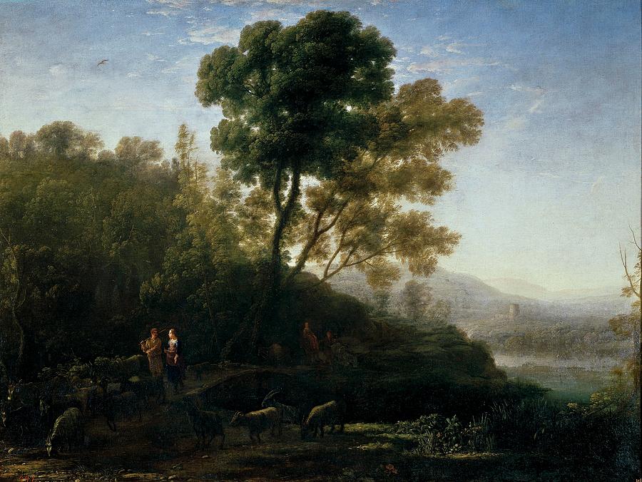 The Herds Output, 1636-1637, French School, Canvas, 98 cm x 130 cm, P02260. Painting by Claude Lorrain -1600-1682-