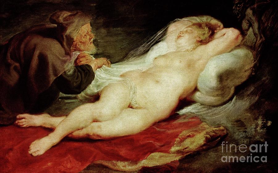 The Hermit And The Sleeping Angelica By Rubens Painting by Peter Paul Rubens