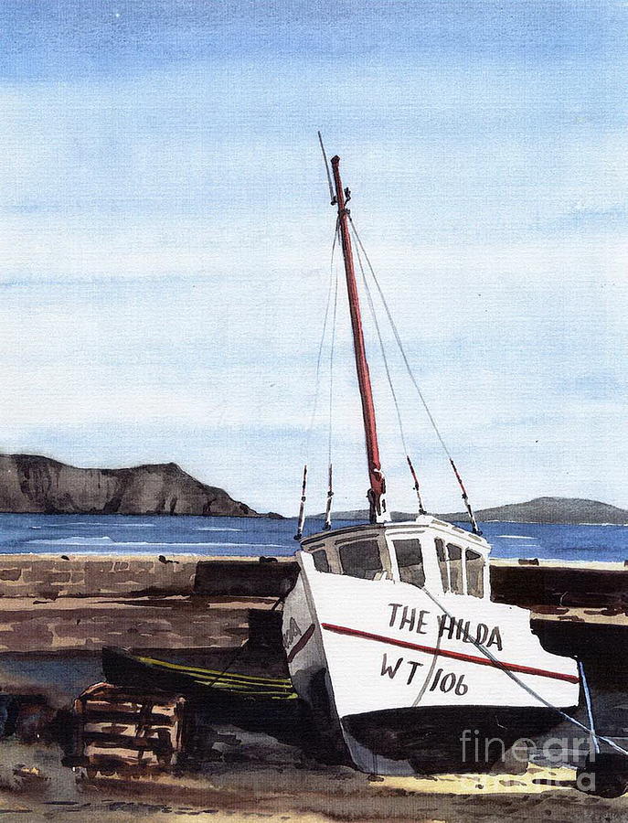 The Hilda in Purteen Harbour, Achill, Mayo Painting by Val Byrne