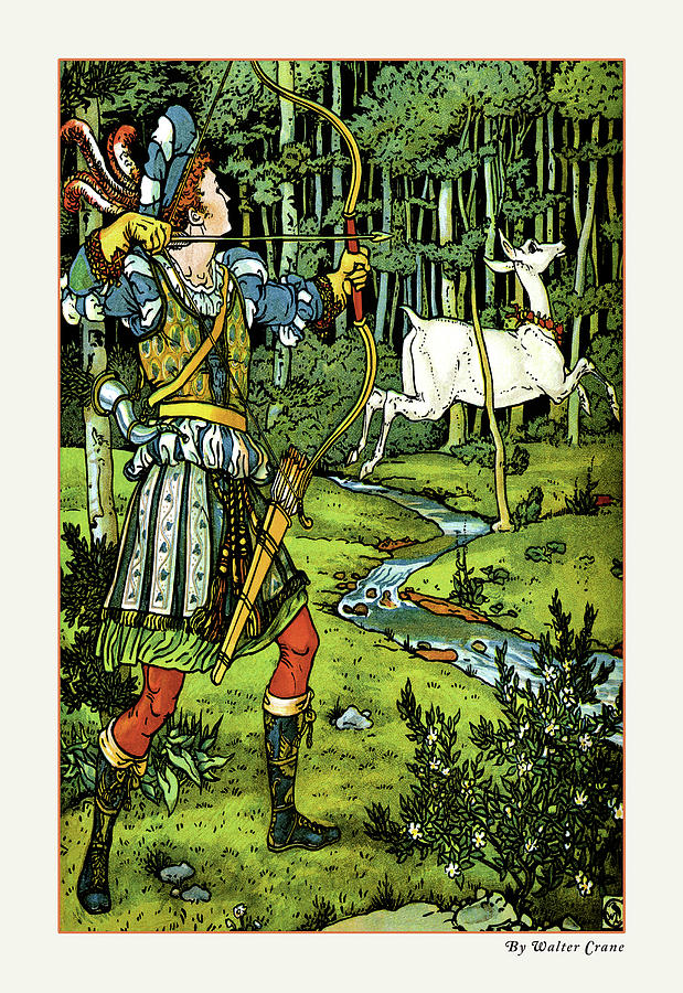 The Hind in the Wood - The Archer Painting by Walter Crane