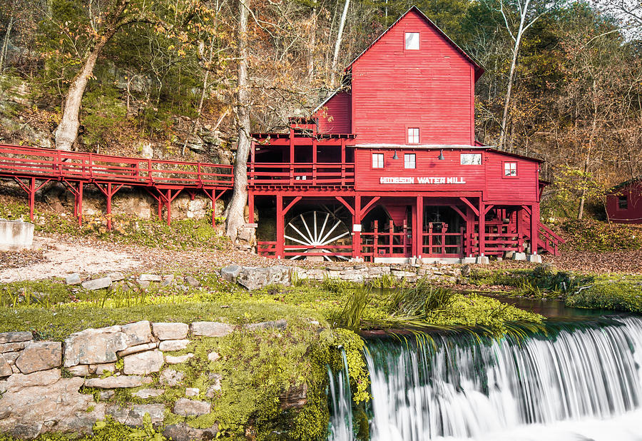 Hodgson Water Mill Photograph - The Hodgson Water Mill and Bryant Creek Waterfall - Dora Missouri by Gregory Ballos