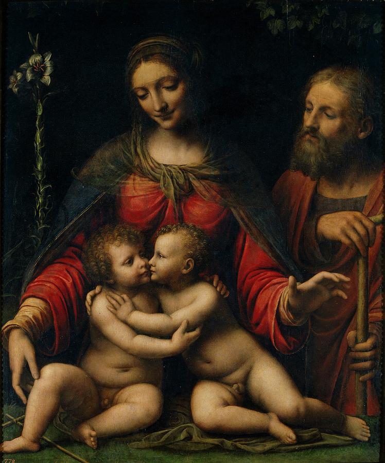The Holy Family, 16th century, Italian School, Oil on panel, 100 cm x 84 cm,... Painting by Bernardino Luini -c 1480-1532-