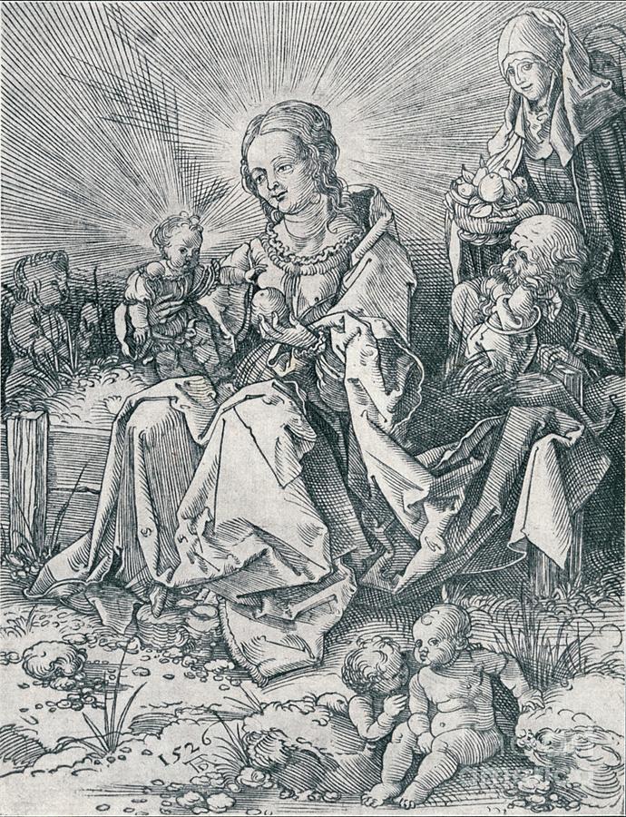 The Holy Family On A Grassy Bench, 1526 Drawing by Print Collector
