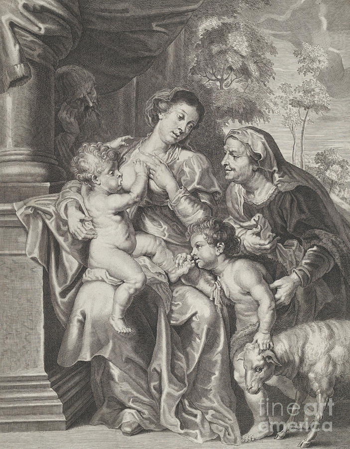 The Holy Family with Elizabeth and the infant Saint John the Baptist, the Virgin nursing the infant  Drawing by Rubens