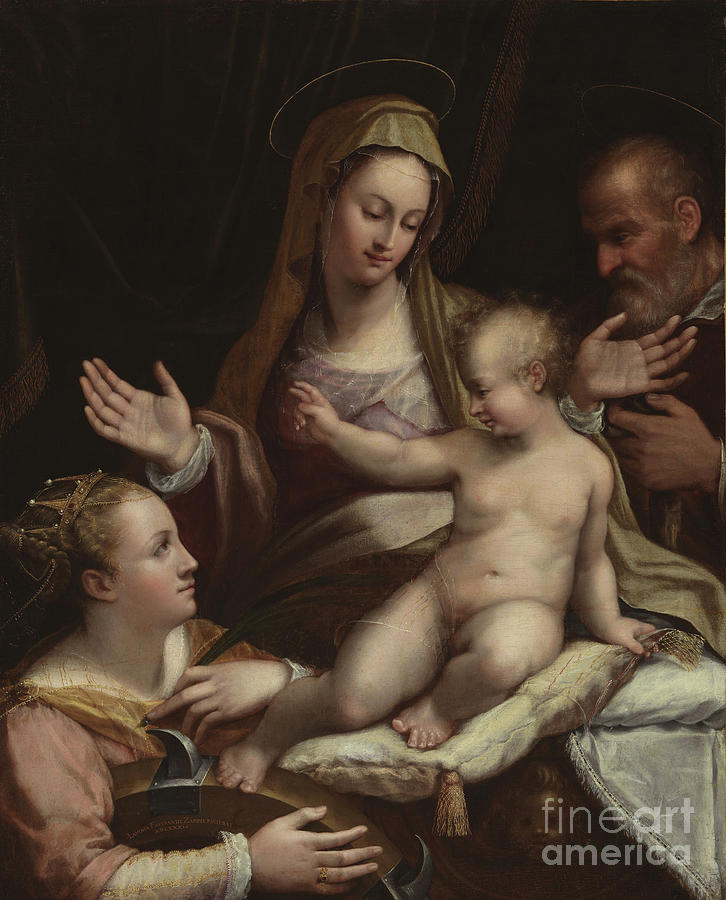 The Holy Family With Saint Catherine Of Alexandria, 1581 Painting by Lavinia Fontana