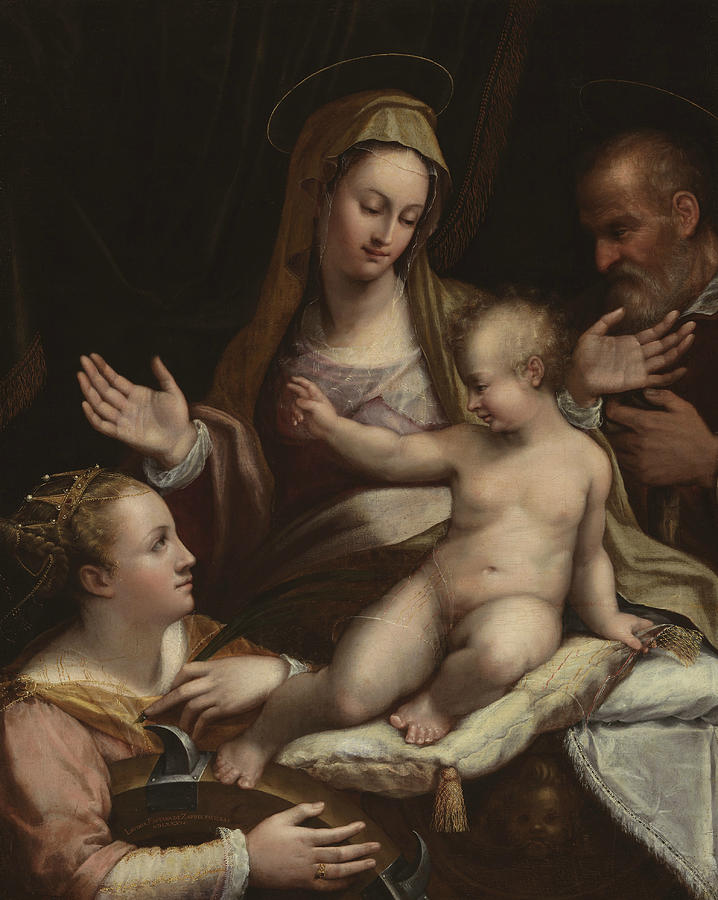 The Holy Family with Saint Catherine of Alexandria Painting by Lavinia Fontana