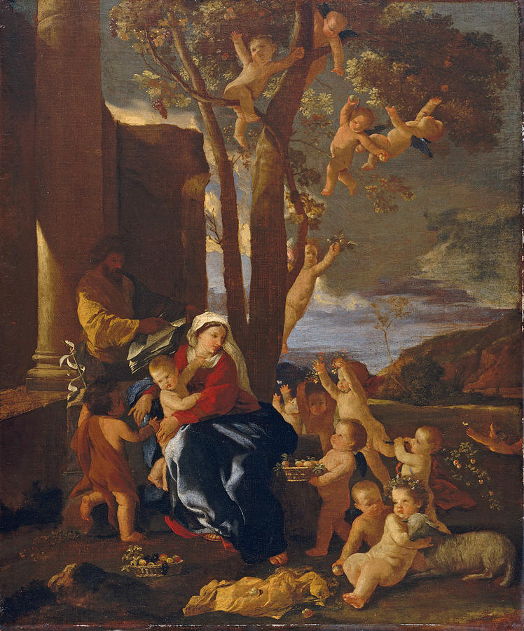 Nicolas Poussin Painting - The Holy Family with Saint John the Baptist by Nicolas Poussin