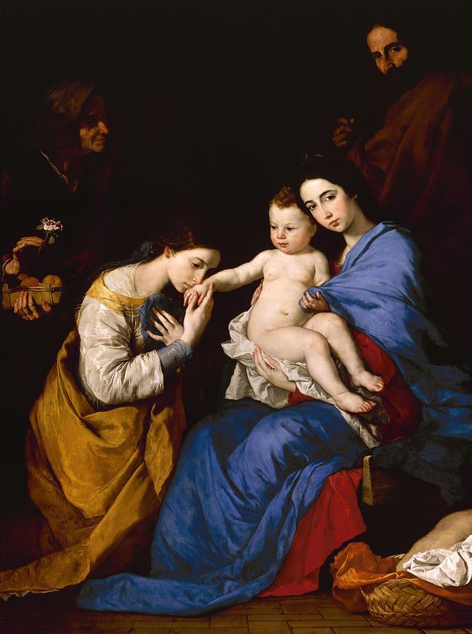 The Holy Family with Saints Anne and Catherine of Alexandria. JUSEPE DE RIBERA . Painting by Jusepe de Ribera -called Lo Spagnoletto-