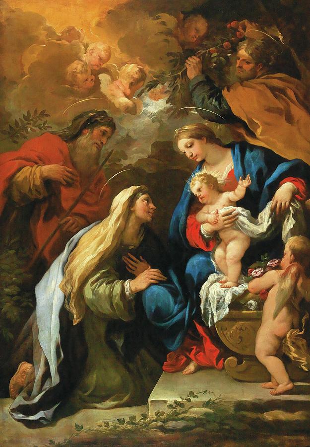 The Holy Family With Saints Anne And Joachim Painting by Luca Giordano The Holy Family With Saints Anne And Joachim Painting by Luca Giordano