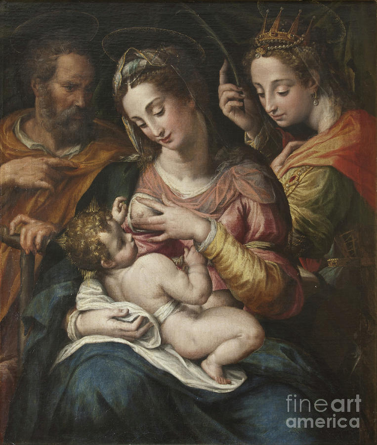 The Holy Family With St Catherine, C.1600 Painting by Giulio Cesare Procaccini