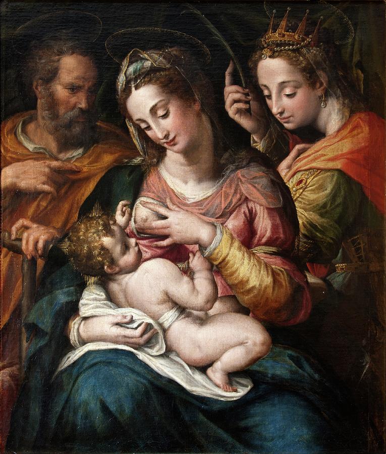 The Holy Family With St Catherine Painting by Giulio Cesare Procaccini ...