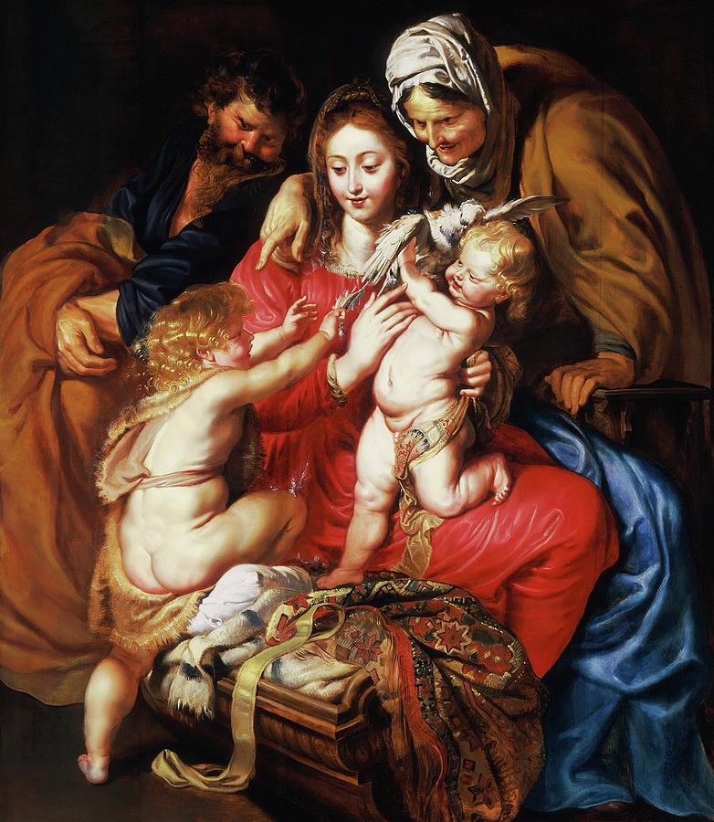 Peter Paul Rubens Painting - The Holy Family With St. Elizabeth,st. John And A Dove by Peter Paul Rubens