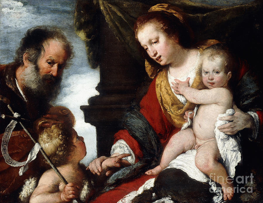 The Holy Family With The Infant St Painting by Bernardo Strozzi