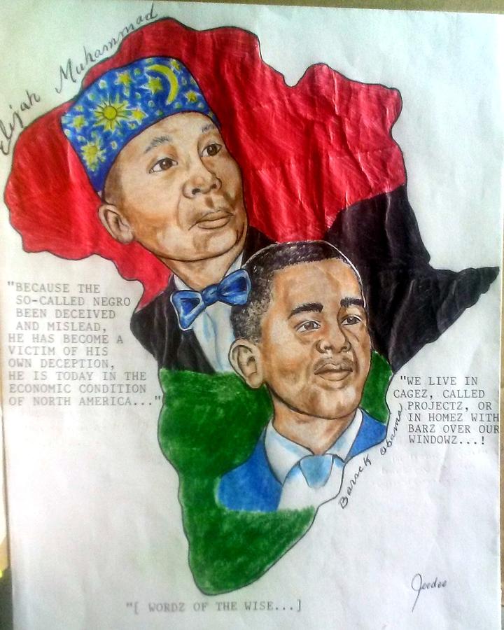 The Honorable Elijah Muhammad and President Barack Obama Drawing by Joedee