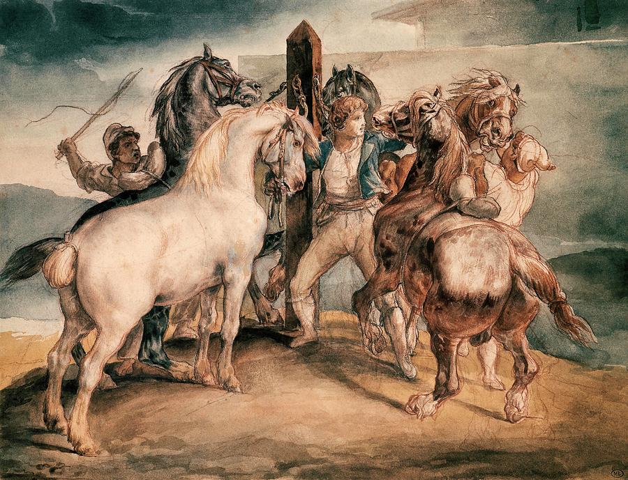 The Horse Market, 19th century, 23 x 30 cm. Painting by Theodore Gericault -1791-1824-