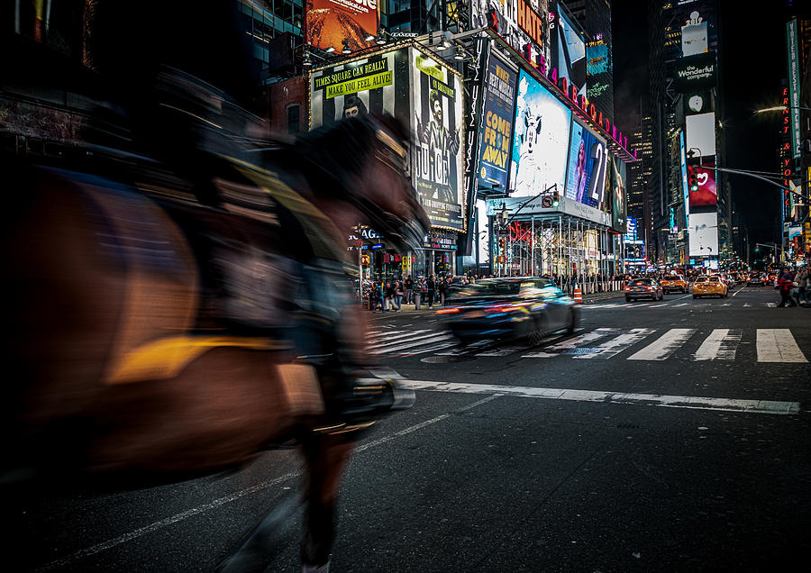 Times Square Photograph - The Horse That Runs In Times Square by Marco Tagliarino