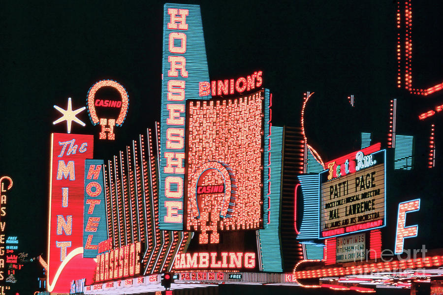 Las Vegas Photograph - The Horseshoe, Mint and Fremont Casinos at night by Aloha Art