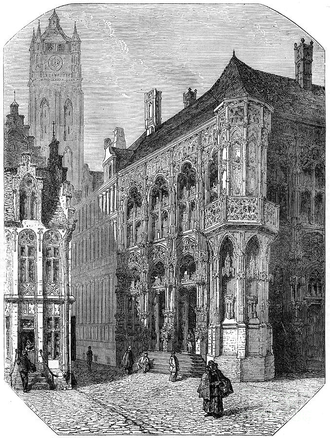 The Hotel De Ville, Ghent, 19th Century Drawing by Print Collector