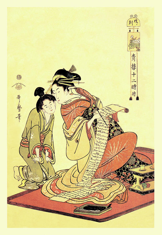 Kimono Painting - The Hour of the Dog by Utamaro