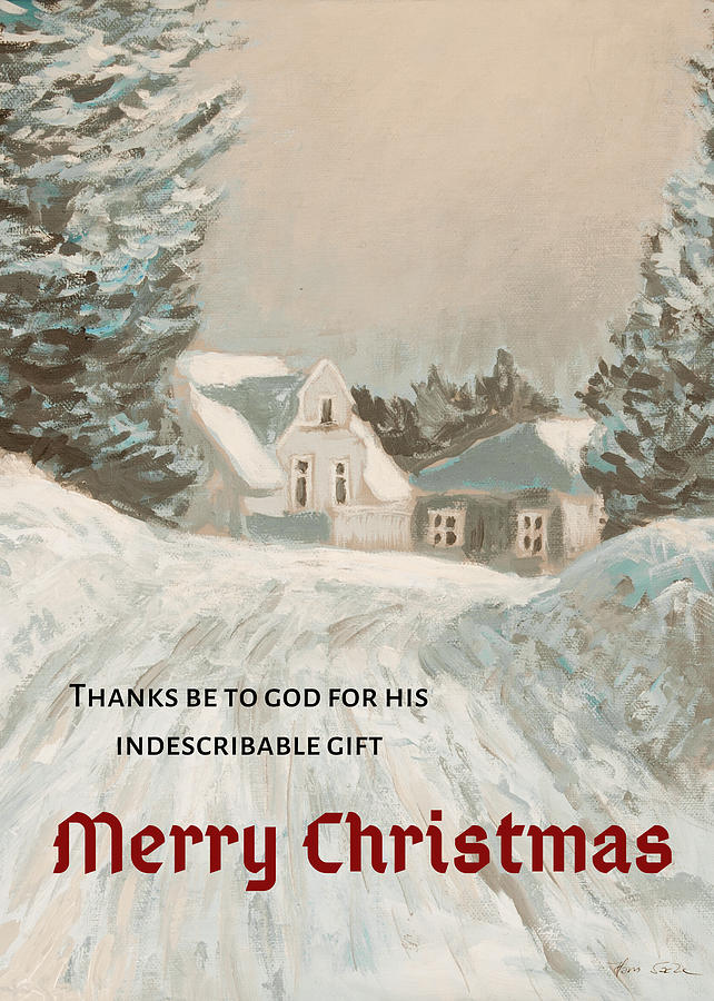 Winter Painting - The House in the Slope - Christmas card version by Hans Egil Saele