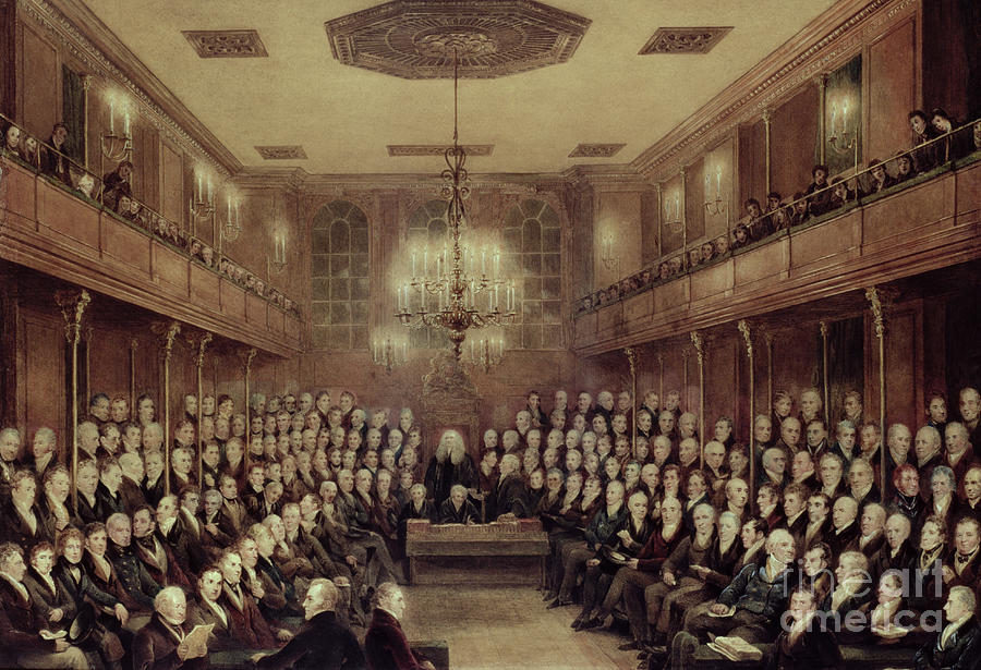 The House Of Commons In Session Watercolor Painting by English School