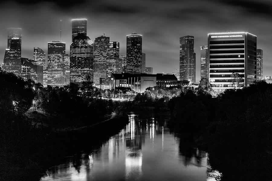 The Houston Skyline Black and White Photograph by JC Findley