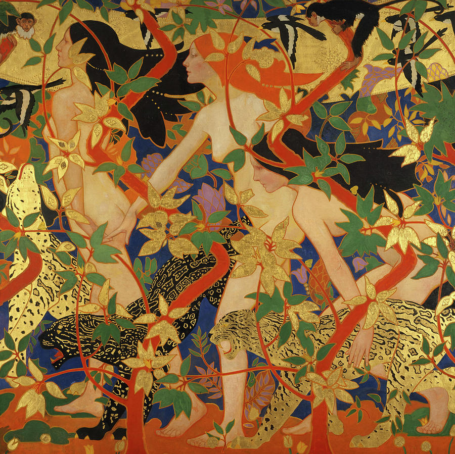 Greek Painting - The Hunt, previously known as Diana and Her Nymphs, 1926 by Robert Burns