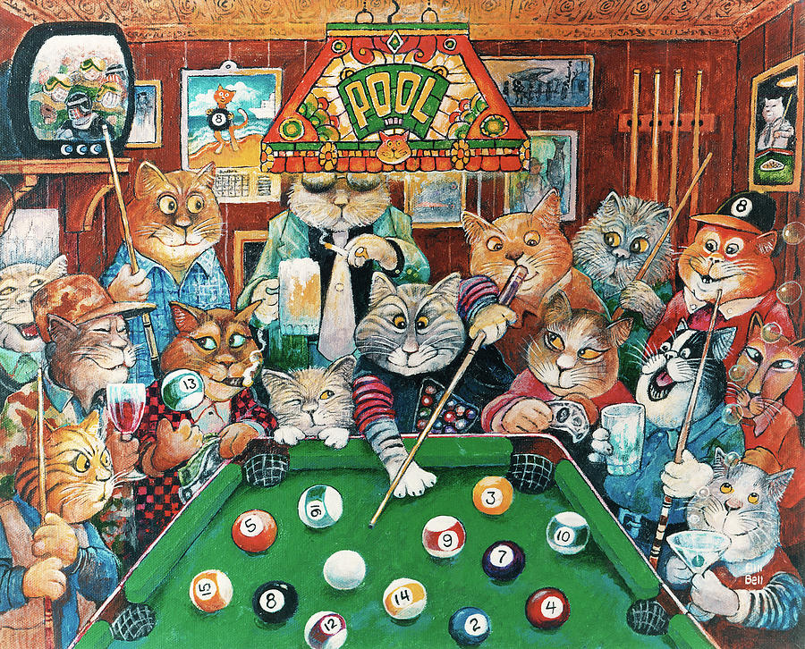 Cat Painting - The Hustler ( Pool Cats ) by Bill Bell
