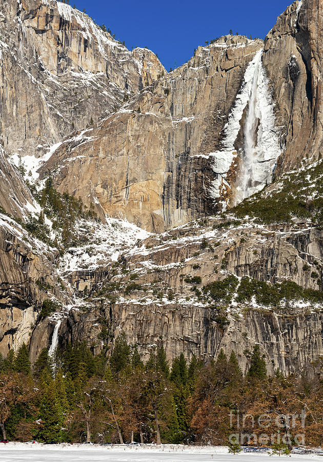 The Iconic Yosemite Falls In The Winter. Photograph