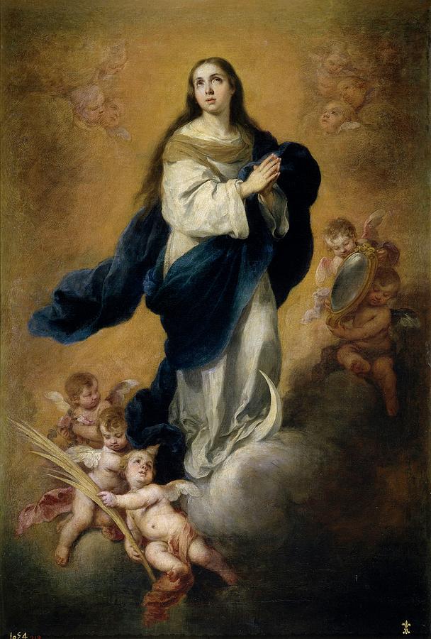 Madonna with Christ Child and ten angels canvas Oil Bartolome Esteban Murillo 